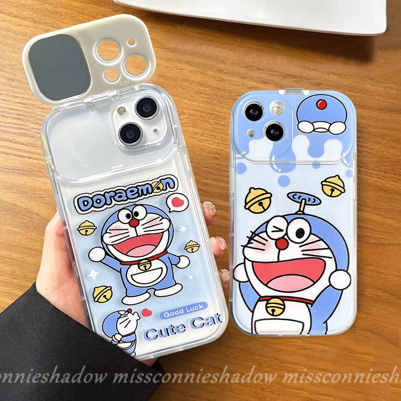 Case Untuk Oppo A15 A15s A12E A57 A77 A11K A35 A77s A9 A5 A31 A33 2020 A5s A3s A53 A12 A7 Kreatif Flip Make Up Cermin Kartun Doraemon Kucing Lucu Lembut Penutup Belakang