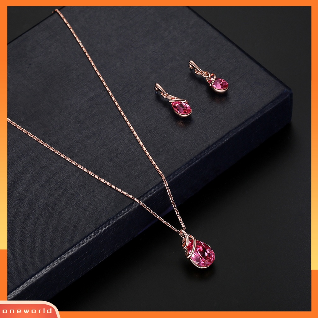 [ONE] 1set Wanita Kalung Elegan Mewah Hadiah Mulia Tetesan Air Merah Berlian Imitasi Bertatahkan Stud Anting Kit Fashion Perhiasan