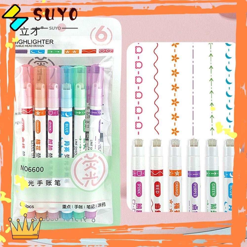 Suyo 6PCS/SET Curve Marker Pen Curve Line Drawing Tools Bentuk Bunga Sketsa Menandai Stabilo Berbagai Bentuk