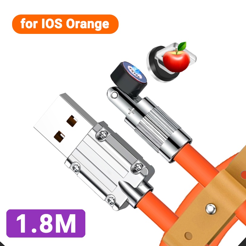 120w Kabel Pengisian Magnetik Rotasi 180derajat 6A Data Kabel Charge Cepat USB Micro Type C Charge Line Untuk iPhone