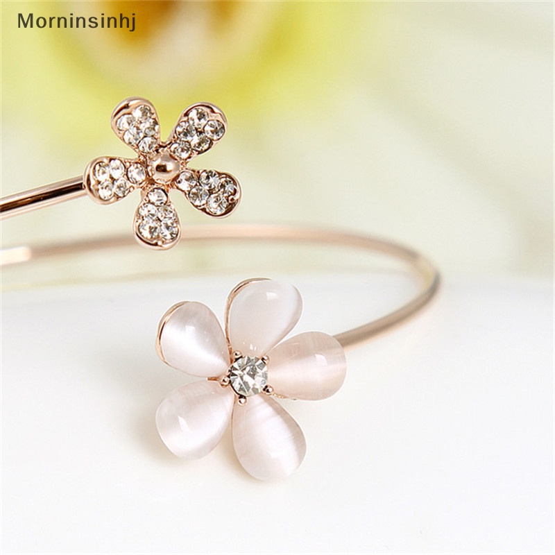 Mornin Fashion Wanita Bunga Kristal Lapis Emas Cuff Gelang Bangle Charm Perhiasan Hadiah id