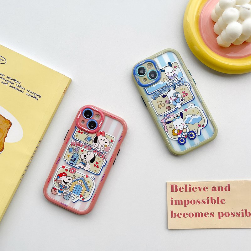 All New Cream Non-slip Camera Protect Soft Case IPhone X XR XS Max 11 12 13 14 Pro Max Women Girl Pretty Cute Snoopy Pochacco Cartoon Phone Case