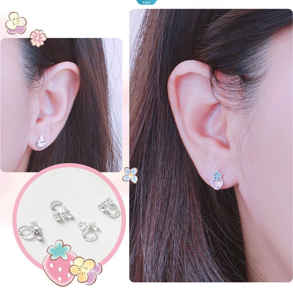 Perhiasan Perak Sanrio Sanrio Mymelody Strawberry Bright Crystal Plated Sterling Silver Anting Tusuk Anting Rose Gold [ZK]