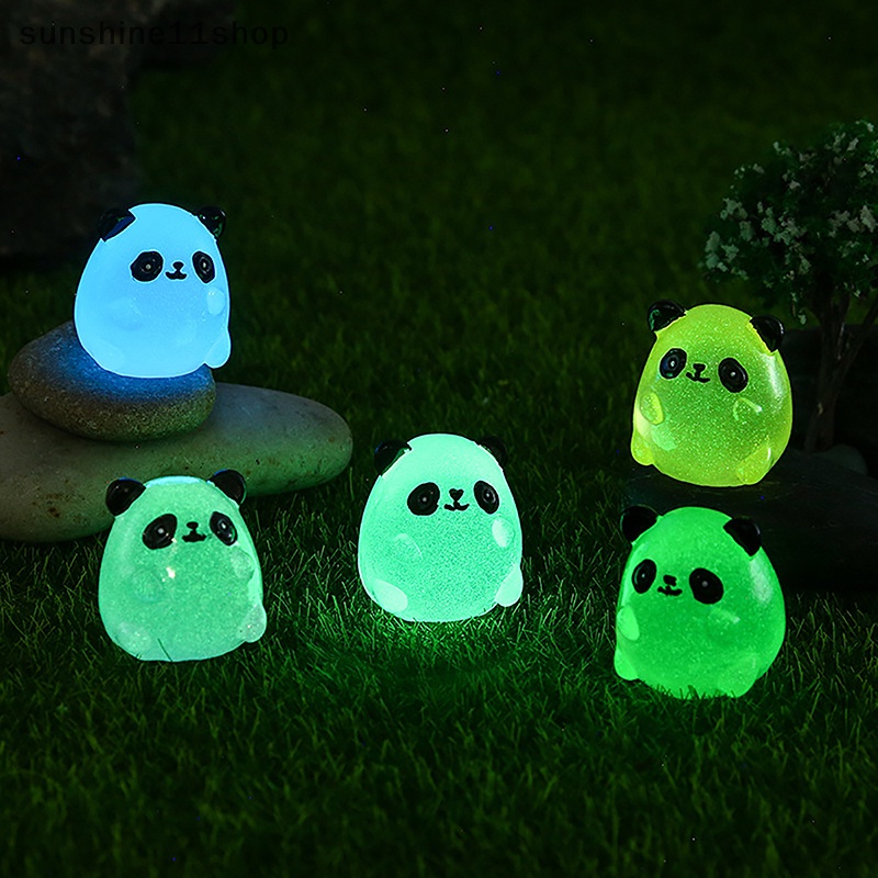 Sho 2pcs Luminous Panda Micro Resin Landscape Figure Ornamen Menyala Dalam Gelap Miniatur Taman Micro Pesta Mobil Aksesoris Dekorasi Rumah N