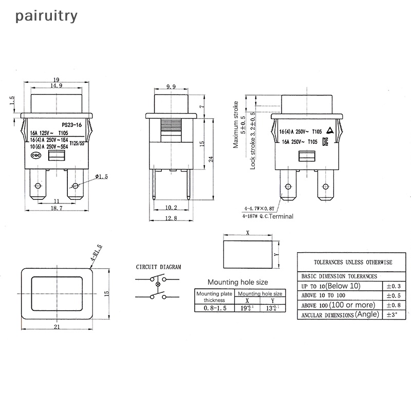 Prt 16A 4pin Dikunci Tombol Tekan Rocker Switch Listrik Dengan Lampu LED Merah Pemanas Saklar Sentuh 250V PS-23-16 PRT