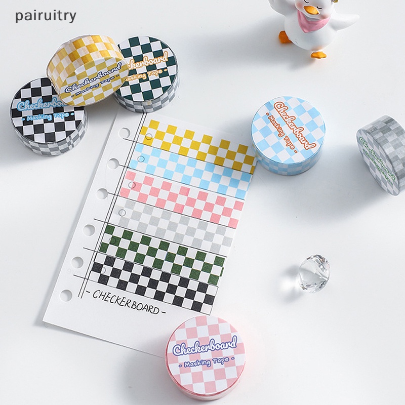 Prt 1roll Checkerboard Washi Tape Untuk DIY Jurnal Scrapbooking Diary Planners Perlengkapan Kerajinan Tangan PRT