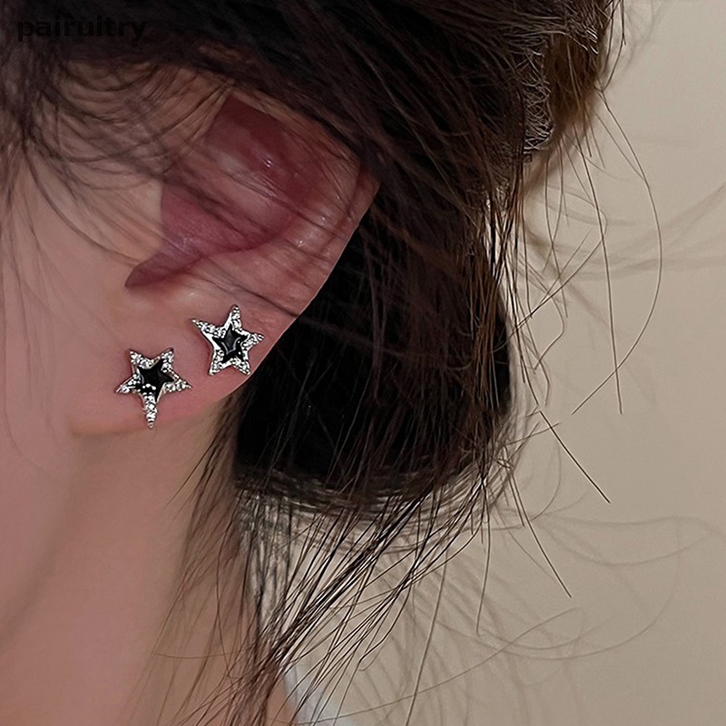 Prt Mode Baru Zirkon Bintang Stud Anting-Anting Untuk Wanita Gadis Punk Gothic Pentagram Telinga Tulang Anting-Anting Aestheitc Y2K Perhiasan PRT