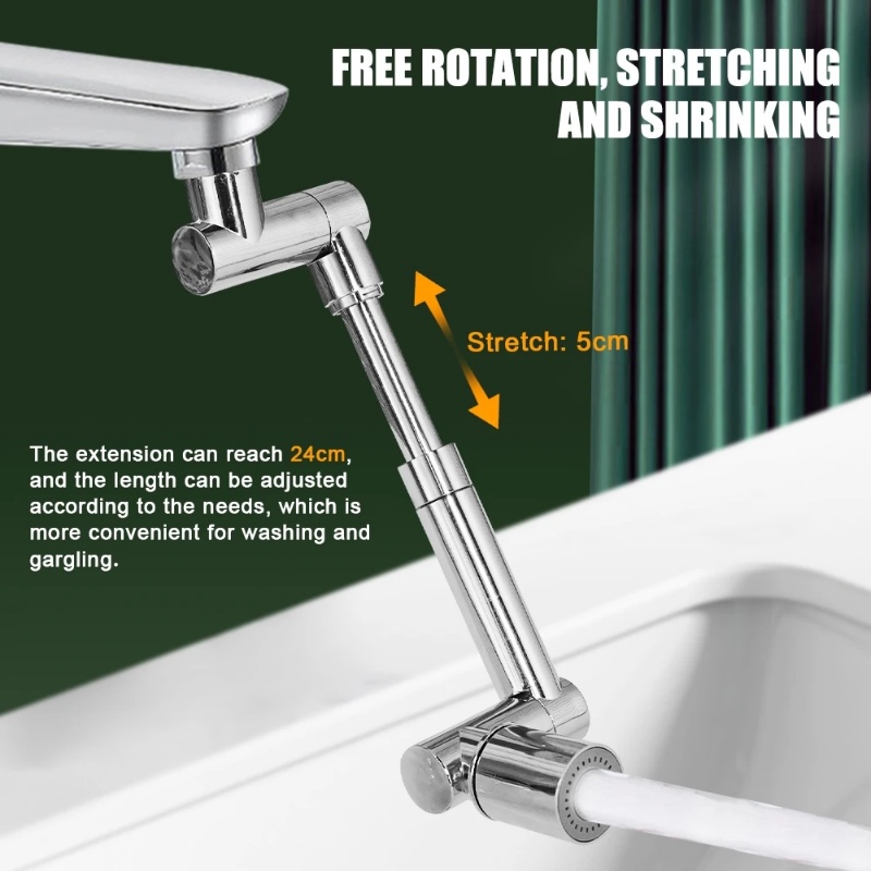 Sandal Jepit Praktis1440° Rotasi Faucet Metal Extension Nozzle Pemanjang Keran Universal Tahan Lama Yang Dapat Ditarik Untuk Kamar Mandi Dapur