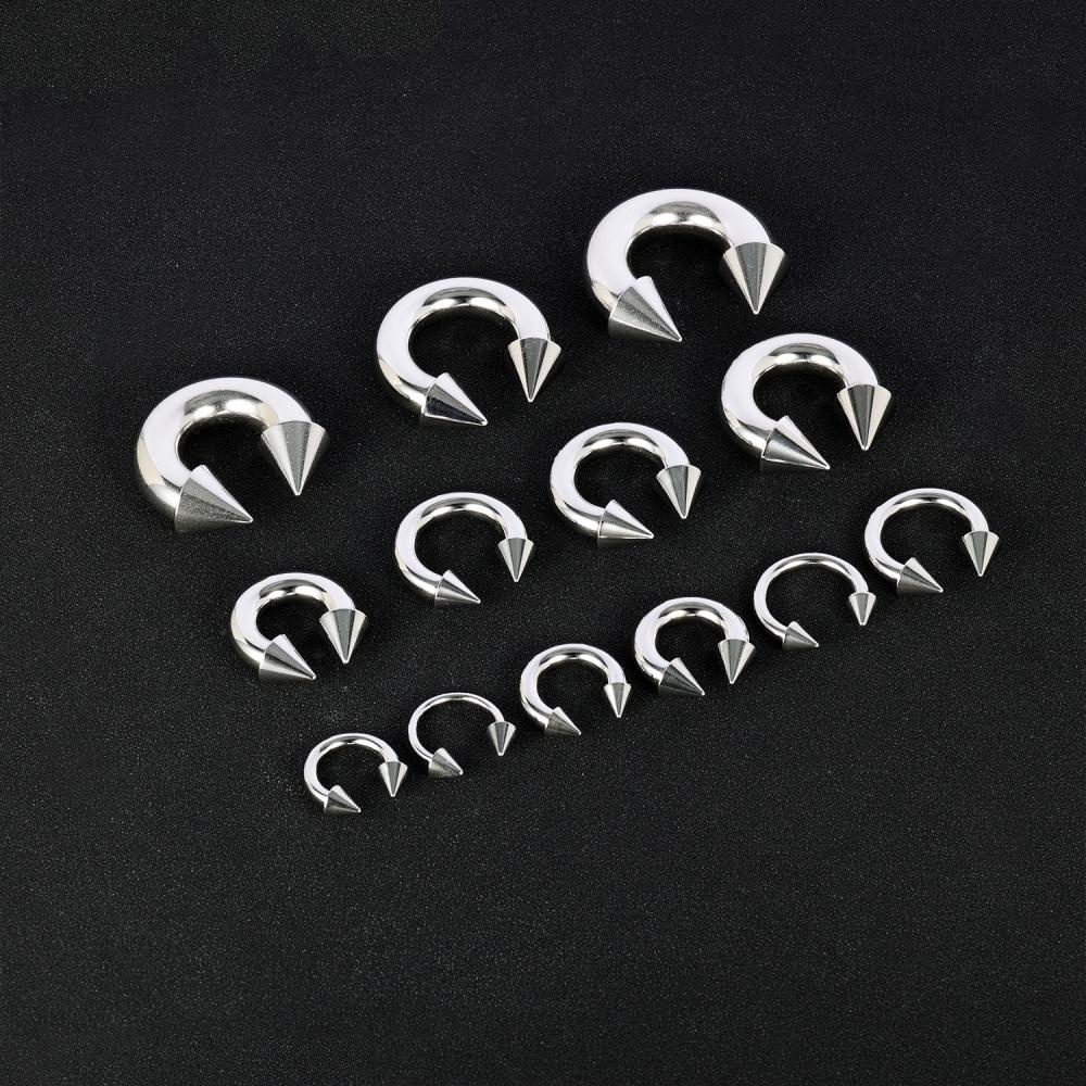 1pc00/0 /2 /4 /6 /8G Spike Tapal Kuda Hidung Cincin Stainless Steel Septum Tindik Pengukur Besar Telinga Ekspanding Anting Tulang Rawan