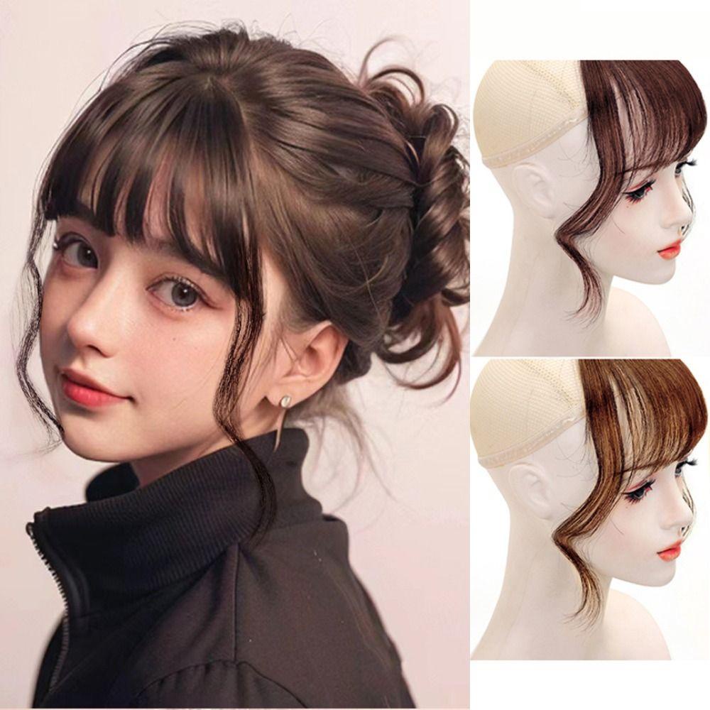 Mxbeauty Poni Rambut Palsu Trendi Kualitas Tinggi Mulus Sintetis Klip In hair Extension Human hair Invisible Long Curly Bangs Fringe Front Wig