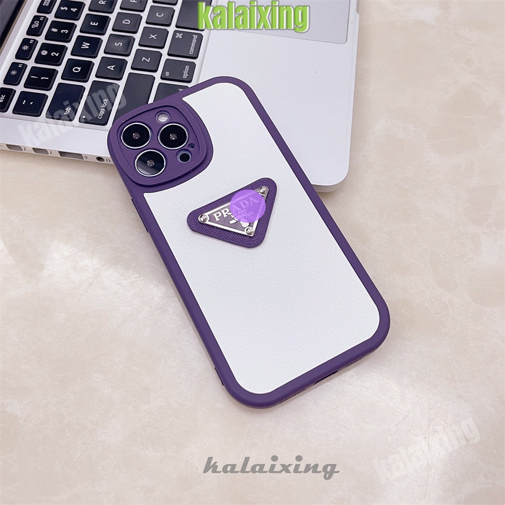 Casing Hp Prada Kulit Untuk iPhone 14 Promax14Plus13 12 Mini 11 Pro Max Xs Max Xr X Xs7 /8 Plus Casing Lucu Tutup Belakang Lensa Bulat