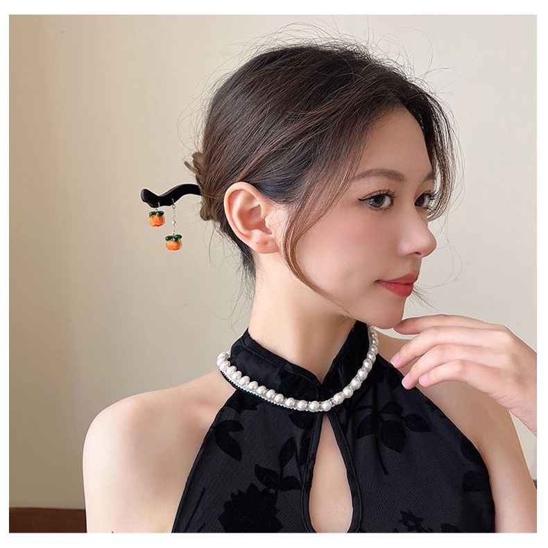 Kesemek Ruyi High-End Jepit Rambut Hairpin Perempuan Gaya Kuno Hanfu Bulang Sederhana Cheongsam Aksesoris Rambut-Memulihkan Jepit Rambut Kayu