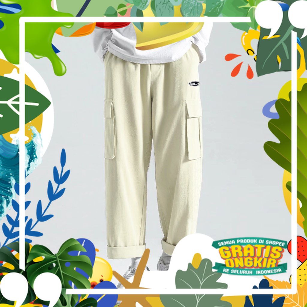 Celana kargo panjang celana kargo pria celana longgar kargo cowo celana lurus pria cargo pants pria 