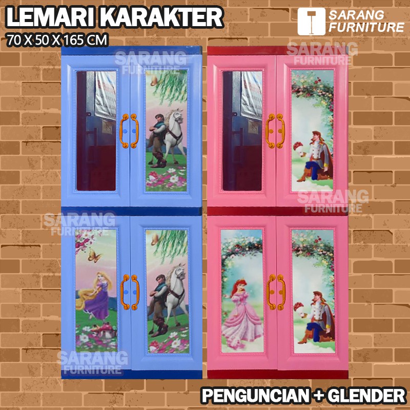 LEMARI PAKAIAN PLASTIK KACA DENGAN KUNCI LEMARI KARAKTER LEMARI MOTIF PRINCESS LEMARI PINTU MY TOP