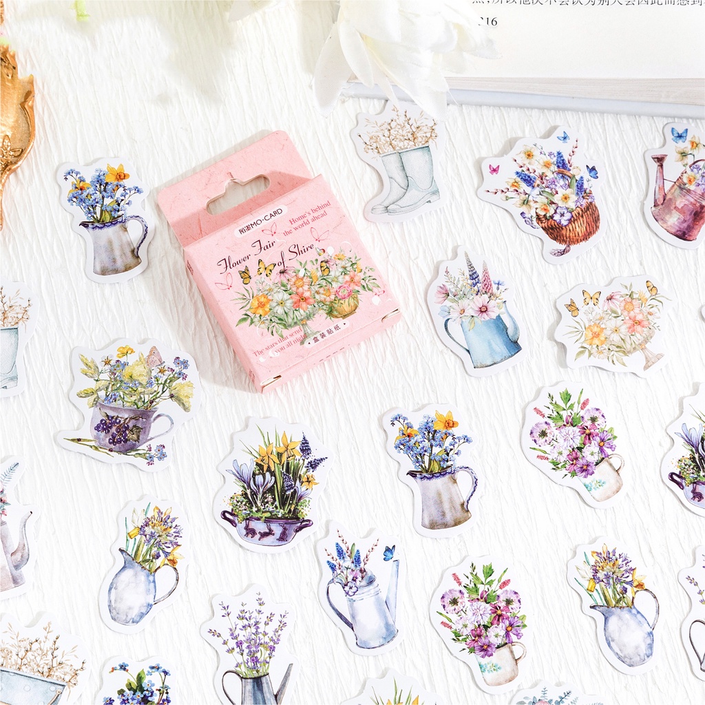 46pcs /set Vintage Lukisan Minyak Tanaman Bunga Handbook Stiker Hias Album Foto Diary Book Bahan Stickers