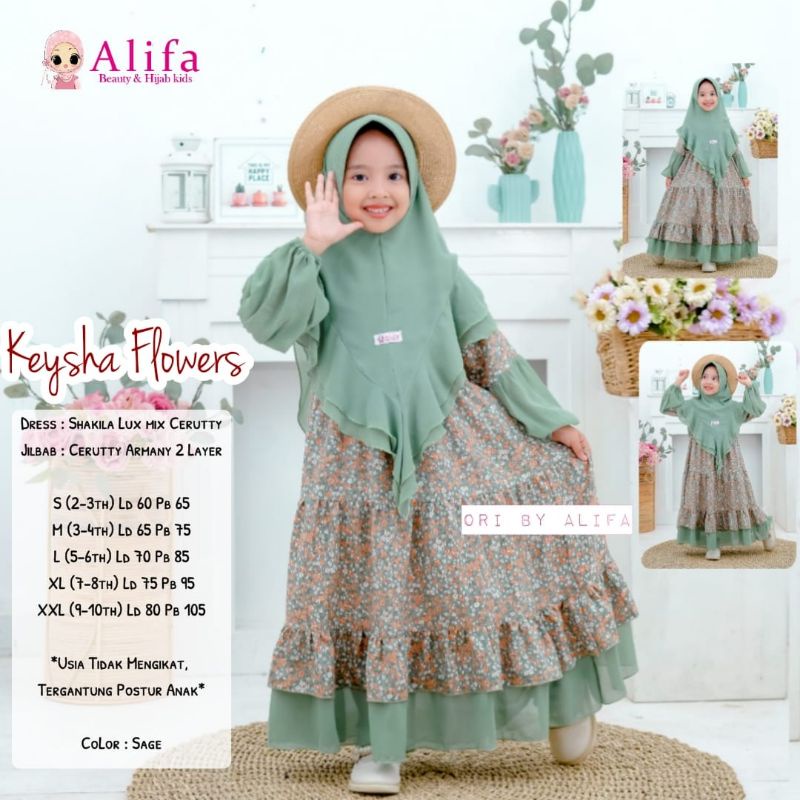 KEYSHA SYARI ORI ALIFA KIDS | Dress+jilbab Anak