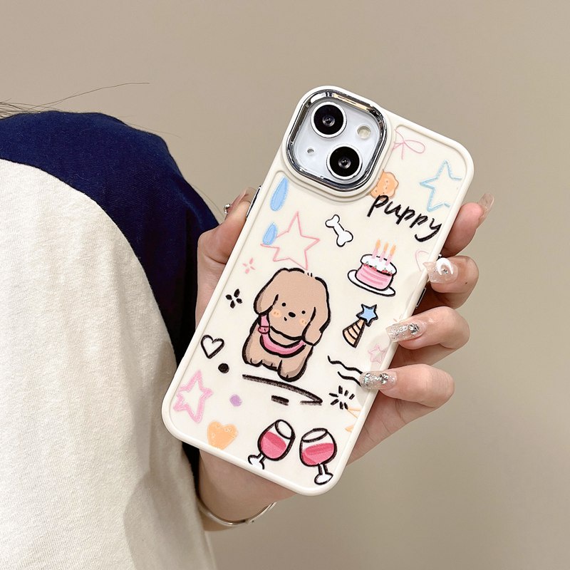 All New Electroplated Camera Skin Silicone Soft Case IPhone 11 12 13 14 Pro Max Women's Fashion Gift Cute Cartoon Phone Case Pet Dog CAKE