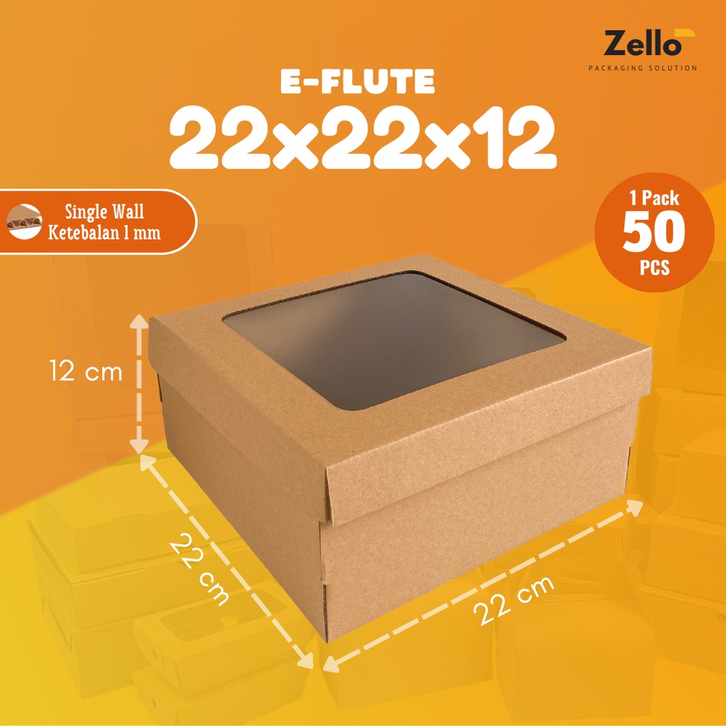 

E-FLUTE Kardus Kue Tart Kotak Chiffon Cake Pudding Hampers 22x22x12 cm
