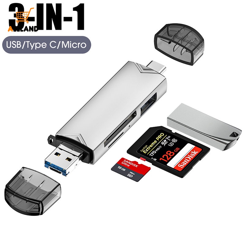 Memory Card Reader 3in1 SD TF Multifungsi/ Adaptor Transfer USB Type C Micro 3port/ Konverter Bacaan Data Handphone Komputer