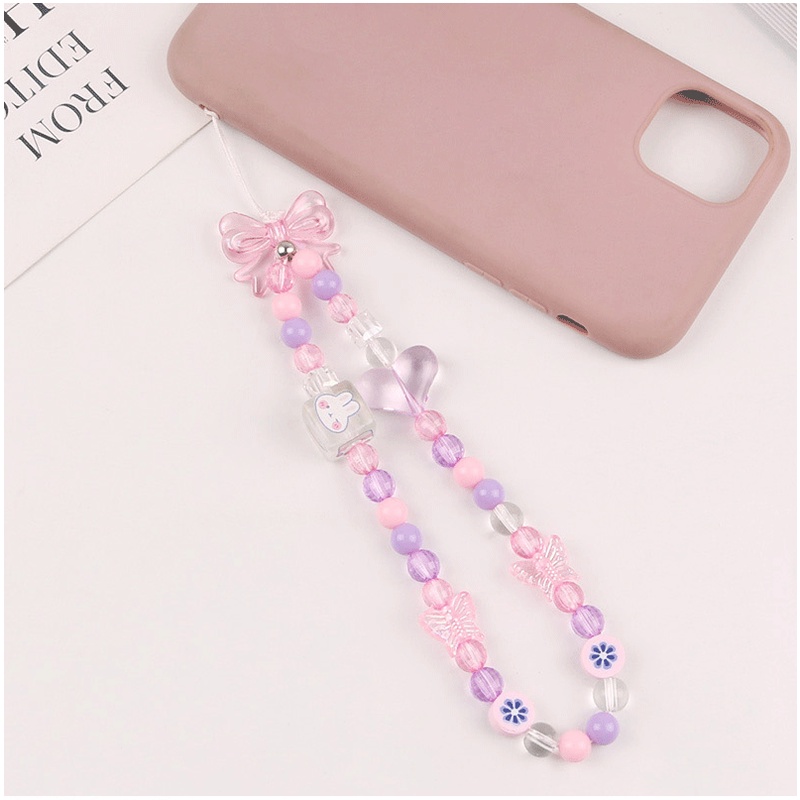 HUAWEI Pink Ungu Mix Warna Kartun Kubus Manik-Manik Rantai Semua Ponsel Case Cover Tali Anti Hilang Untuk iPhone Untuk Android Untuk OPPO Untuk VIVO Untuk Xiaomi Untuk Redmi Untuk Samsung DIY