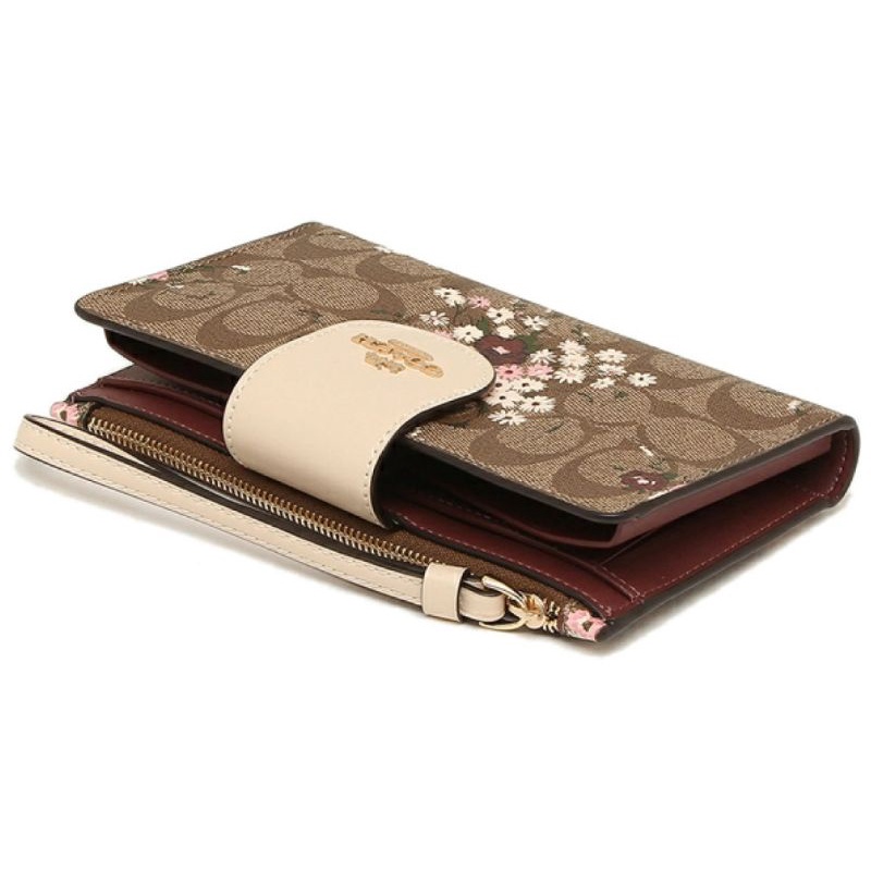 Coach Tech Phone Wallet Signature With Evergreen Floral (C3722)