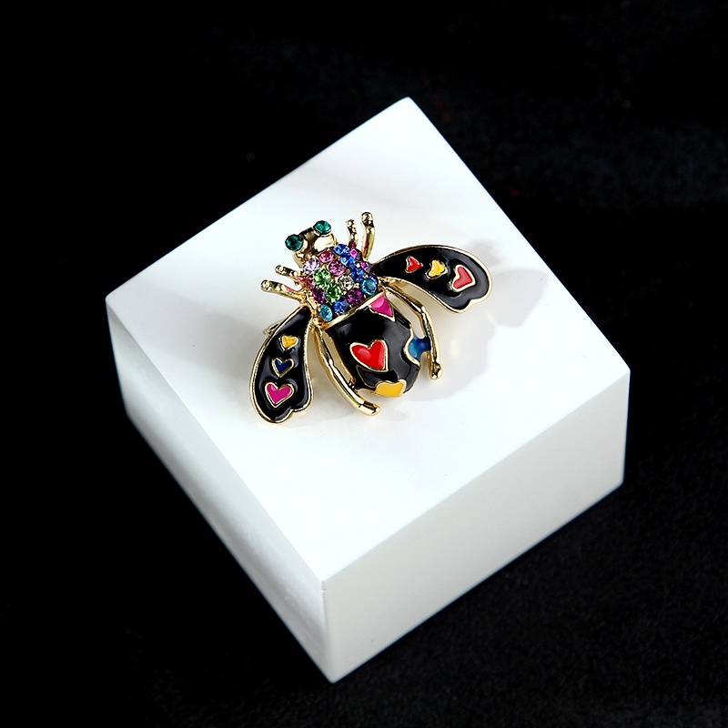 {rippleflower4.id} Fashion Enamel Kristal Jantung Lebah Serangga Bros Pin Syal Korsase Perhiasan Hadiah~