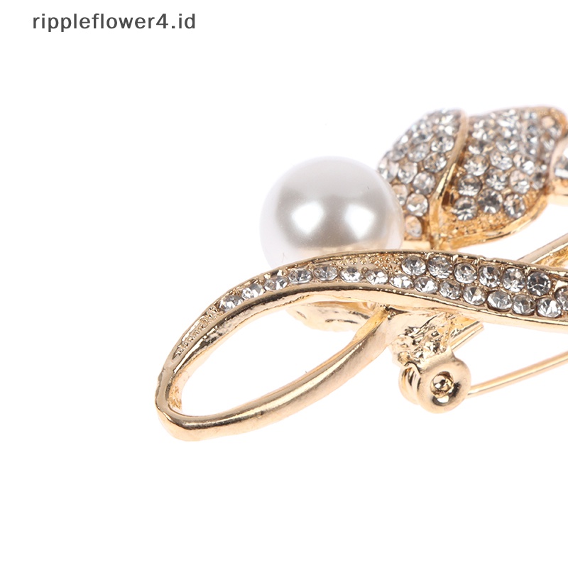 {rippleflower4.id} Bros Tulip Mutiara Berlian Imitasi Untuk Wanita Baroque Trendy Elegan Brooch Pins~
