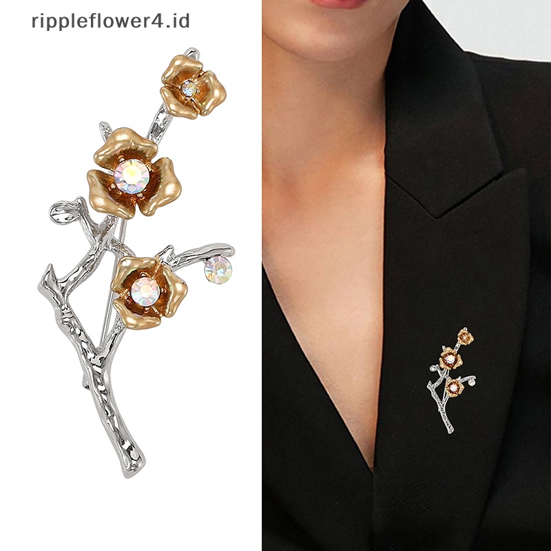{rippleflower4.id} Plum Blossom Bros Pin Vintage Berlian Imitasi Korsase Buket Pernikahan Sederhana Perhiasan Jas Anti-Cahaya Gesper Untuk Wanita Hadiah Pesta~