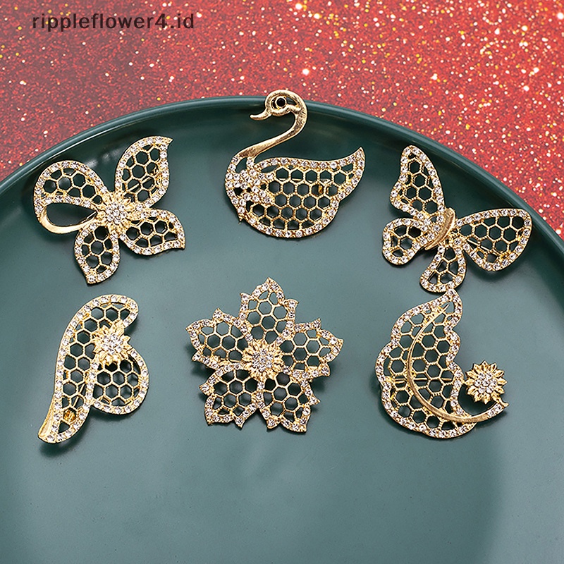 {rippleflower4.id} Vintage Berongga Swan Bros Fashion Bunga Kupu-Kupu Pin Korsase Tanaman Daun All-match Syal Gesper Untuk Perhiasan Pakaian Wanita~