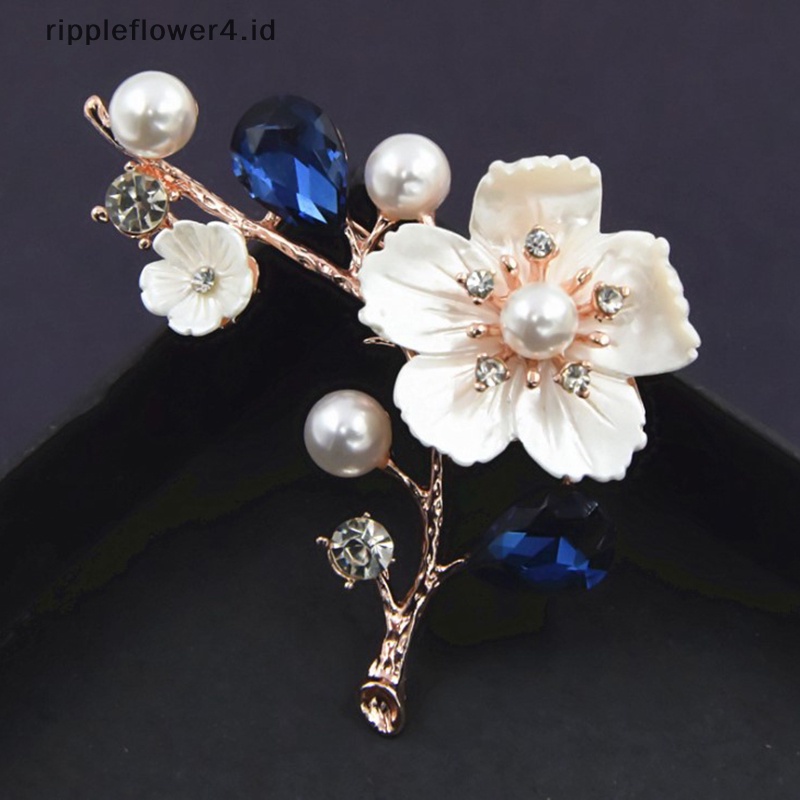 {rippleflower4.id} Bros Bunga Mutiara Untuk Wanita Pin Fashion Elegan Bros Kristal Merah~
