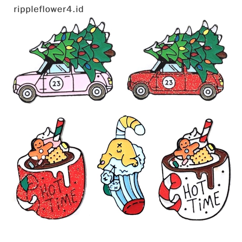 {rippleflower4.id} Christma Cangkir Kopi Mobil Pohon Enamel Pin Waktu Panas Bros Denim Jeans Kemeja Tas Natal Merah Hijau Perhiasan Hadiah Untuk Teman Anak~