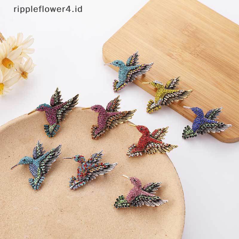 {rippleflower4.id} Bros Hummingbird Berlian Imitasi Untuk Wanita Perhiasan Gaya Burung Lucu Brooch Pin~