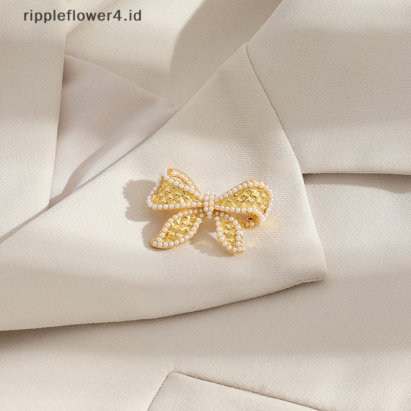 {rippleflower4.id} Baroque Imitasi Mutiara Busur Bros Wanita Tren Elegan Lingkaran Daun Bros Pin Pesta Hadiah Pernikahan~