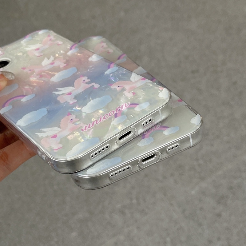 Ins Gaya Unicorn Cocok Untuk iPhone 14 Pro Max Casing Ponsel iPhone Dua Lapis Pola Dicetak Kompatibel Dengan Iphone13 13pro 13prm iPhone 11 11pro 14plus 12Pro Max Shockproof TPU Phone Case