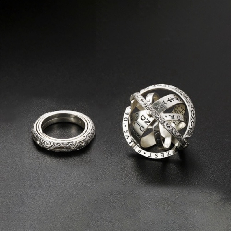 Vintage Astronomi Bola Cincin Untuk Wanita Pria Kreatif Kompleks Berputar Cosmic Jari Cincin Perhiasan