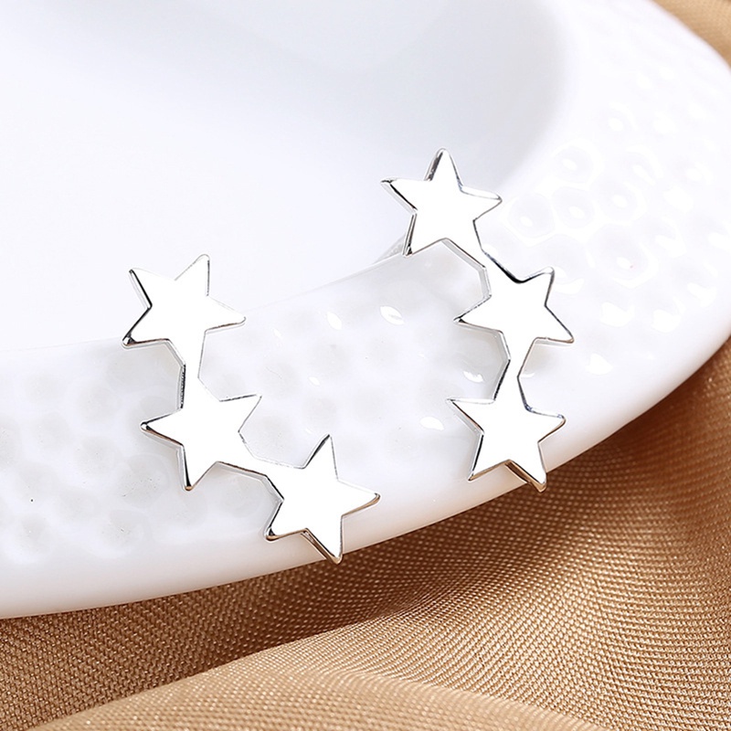 Anting Bintang Berujung Tiga Lima Lucu Untuk Aksesoris Wanita Pernyataan Perhiasan Hadiah Fashion Korea Brushed Star Stud Earrings