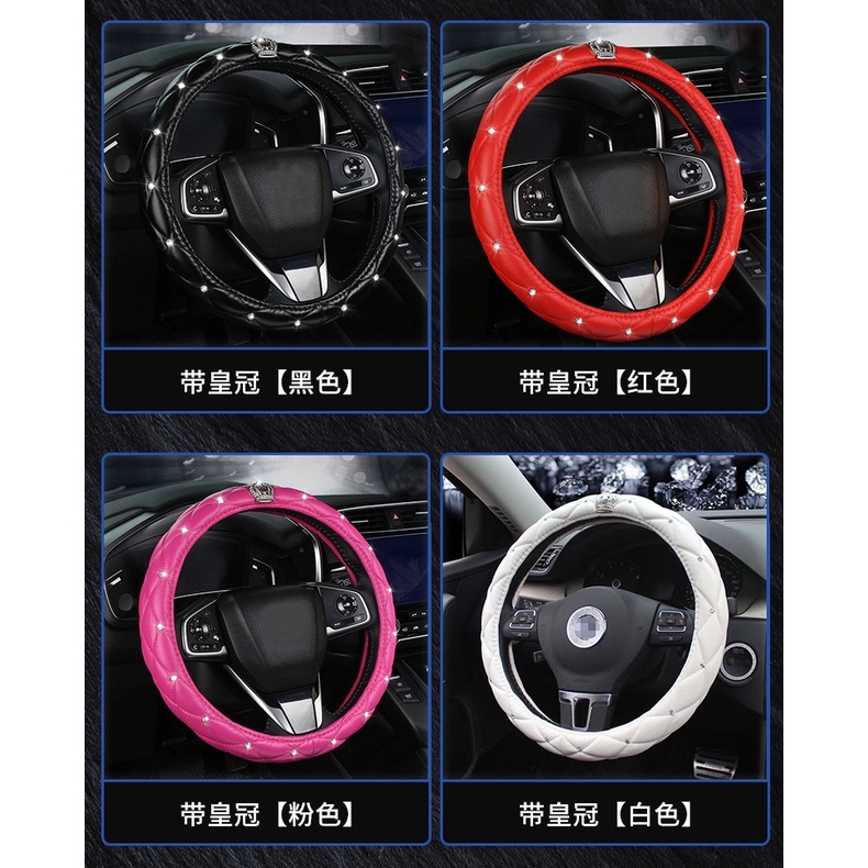 Cocok Untuk Melindungi Setir Mobil Sarung Kulit Dengan Berlian Imitasi fashionable car steering wheel leather cover