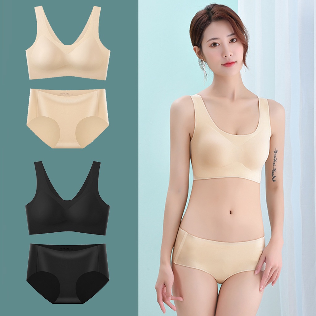 [BH+CD] Set Bra Seamless Jepang Olahraga Push Up Bra Full Cup Set Pakaian Dalam Es Sutra Seamless YO