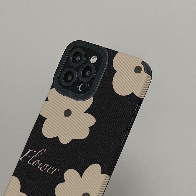 All New Lamb Skin Pretty Black Art Flower Soft Case IPhone 7 Plus 8 Plus X XS XR XS Max 11 13 12 14 PRO Max 14 Plus SE Phone Case Girl Girl Women' Fashion Black Flower Case