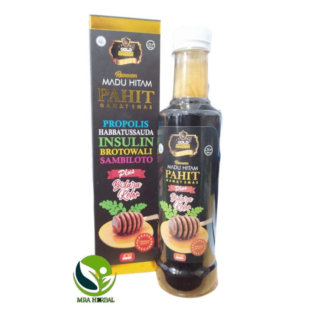 

Madu Hitam Pahit Gamat Emas Propolis Habbatussauda Insulin Brotowali Sambiloto Plus Bidara Kelor 470 gr