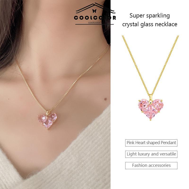 COD❤️Kalung kristal super berkilau Rantai tulang selangka cinta Aksesori fesyen wanita- cl