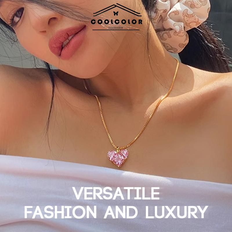 COD❤️Kalung kristal super berkilau Rantai tulang selangka cinta Aksesori fesyen wanita- cl