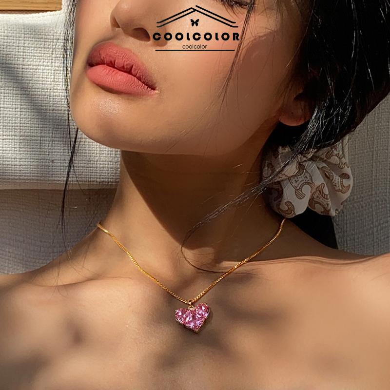 COD❤️Kalung kristal super berkilau Rantai tulang selangka cinta Aksesori fesyen wanita- cl