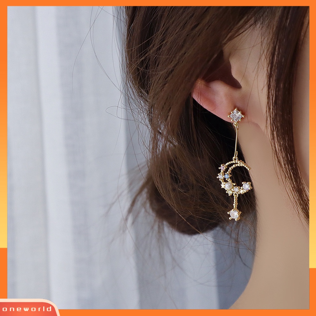 [WOD] 1pasang Anting Wanita Menjuntai Bulan Rumbai Berlian Imitasi Warna-Warni Semua Pertandingan Anting Stud Untuk Pernikahan