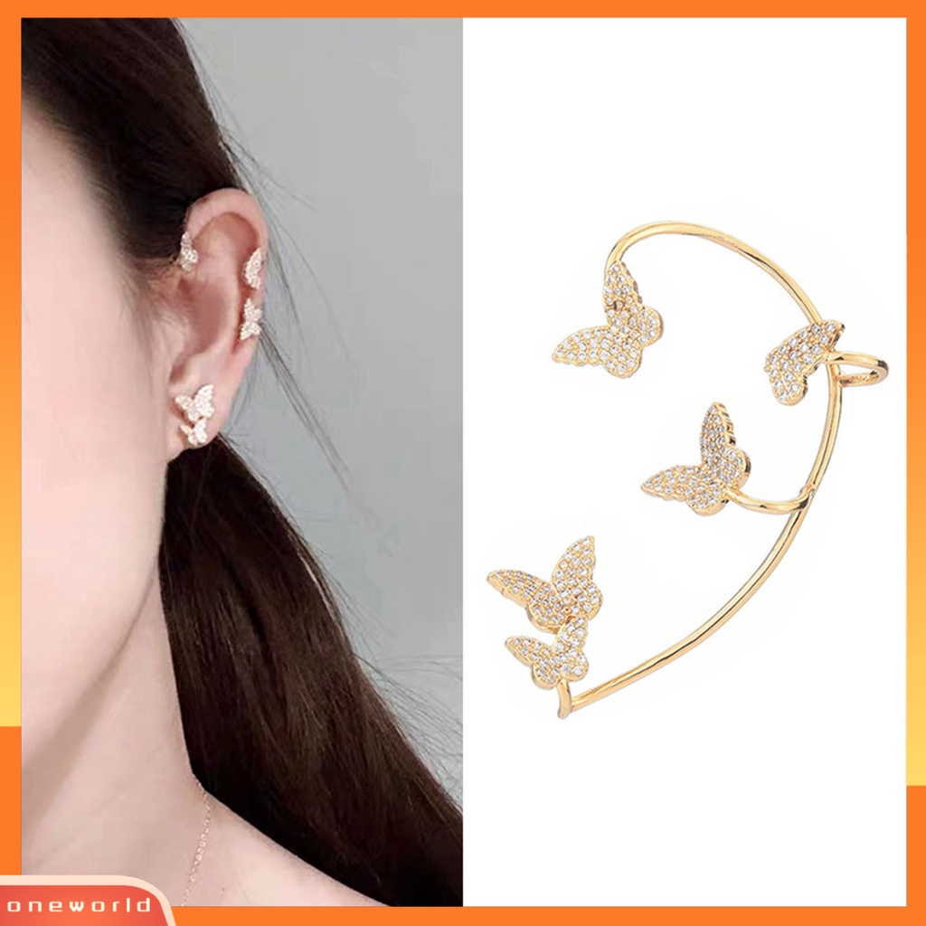 [WOD] 1pc Klip Anting Butterfly Rhinestones Perhiasan Simple Halus Manset Telinga Untuk Pernikahan