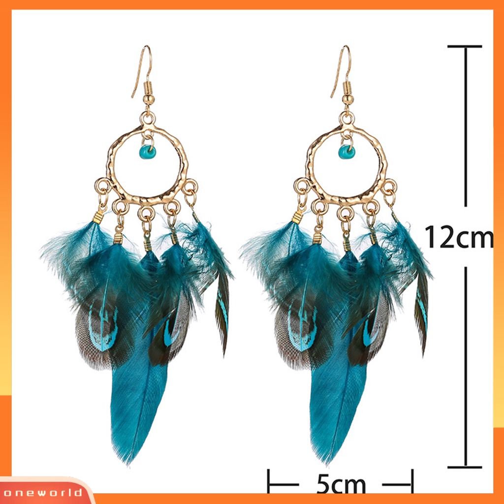 [WOD] 1pasang Menjuntai Anting Bulat Manik-Manik Etnik Retro Electroplating All-match Dekorasi Hadiah Wanita Bulu Rumbai Panjang Drop Earrings Perhiasan Untuk Pakaian Sehari-Hari