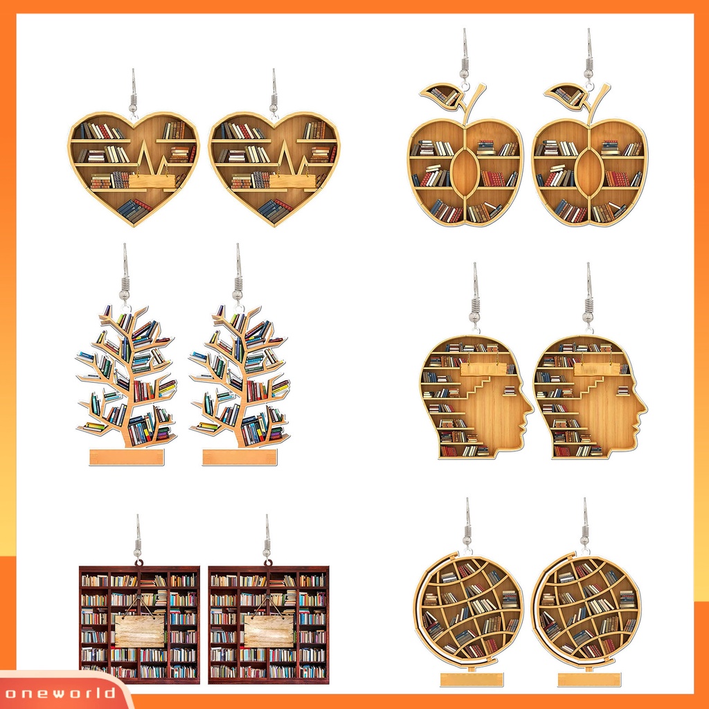 [WOD] 1pasang Tindik Unik Serbaguna Drop Earrings Vintage Book Lover Heart Librarian Hook Earrings Aksesoris Perhiasan