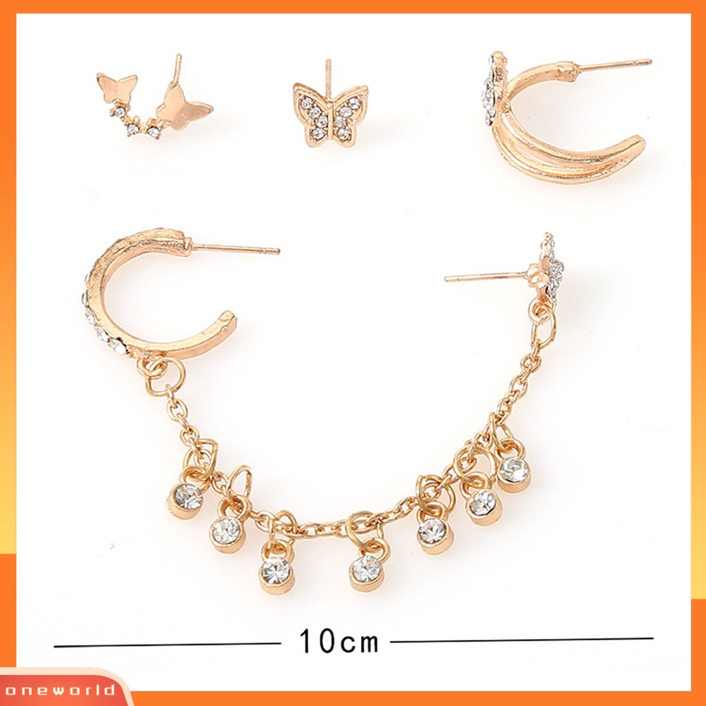 [WOD] 4pcs /Set Lady Stud Earrings Set Bentuk Kupu-Kupu Rantai Alloy Pengerjaan Yang Baik Menjuntai Earrings Set Untuk Pakaian Sehari-Hari