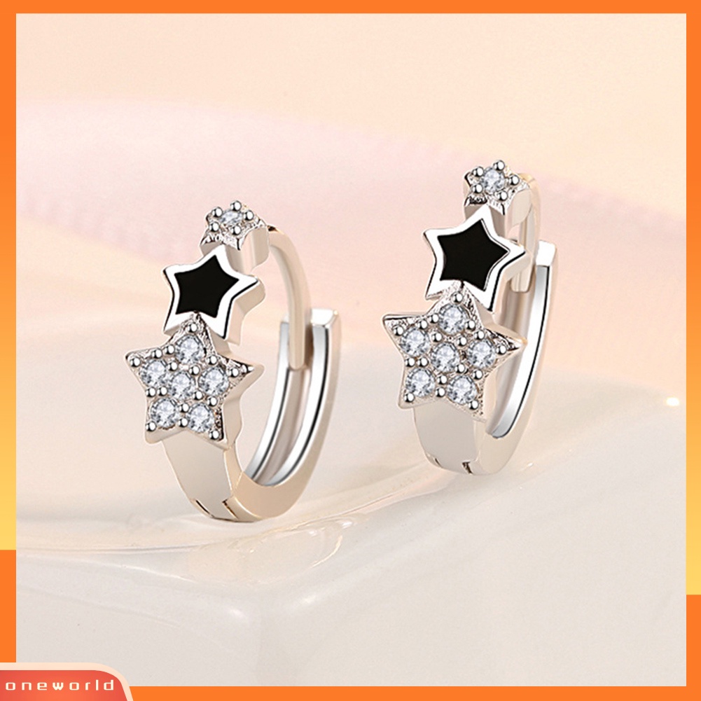 [WOD] Wanita Cubic Zirconia Hias Bintang Huggie Anting Fashion Tindik Perhiasan Hadiah