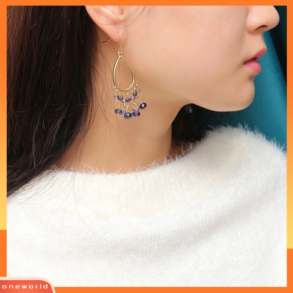 [WOD] Wanita Kristal Imitasi Berongga Tetesan Air Jumbai Menjuntai Kait Anting Perhiasan Pesta